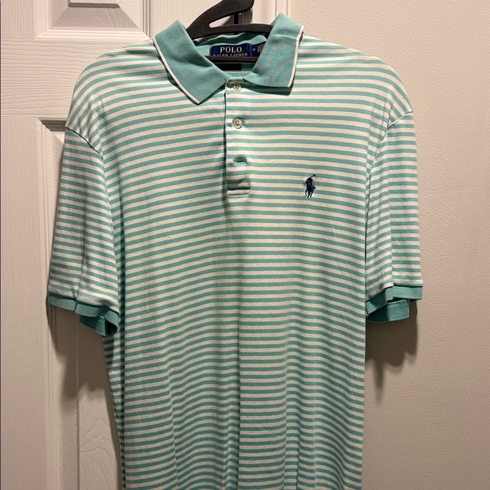 Polo by Ralph Lauren Men's Green and White Striped Polo